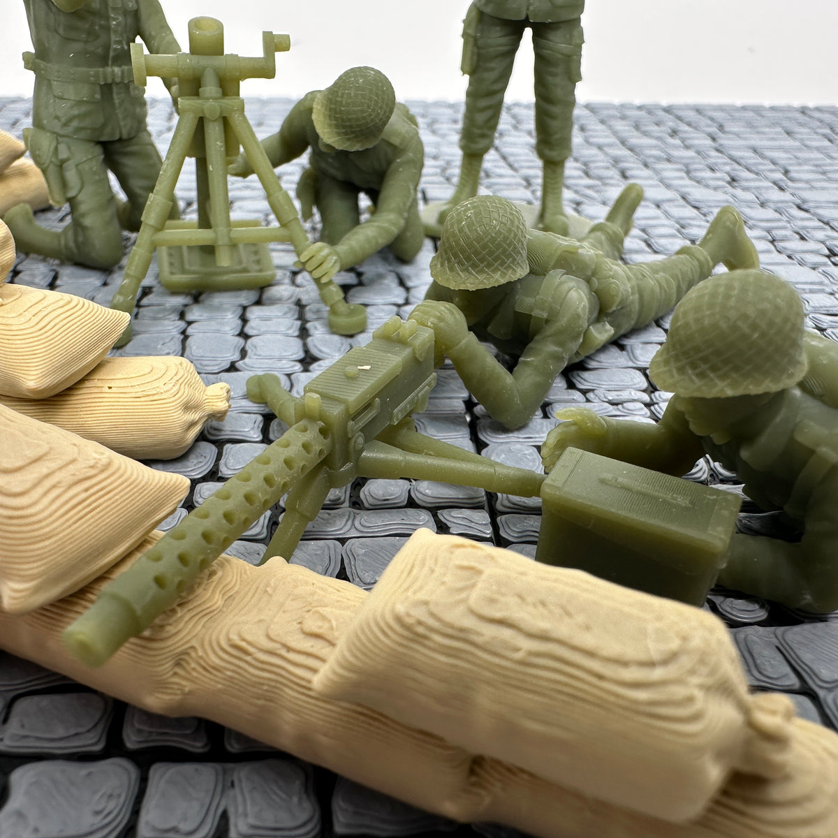 WW2 American Machine Gun & Mortar Set 1/32 Scale Toy Soldier Wargaming Figures