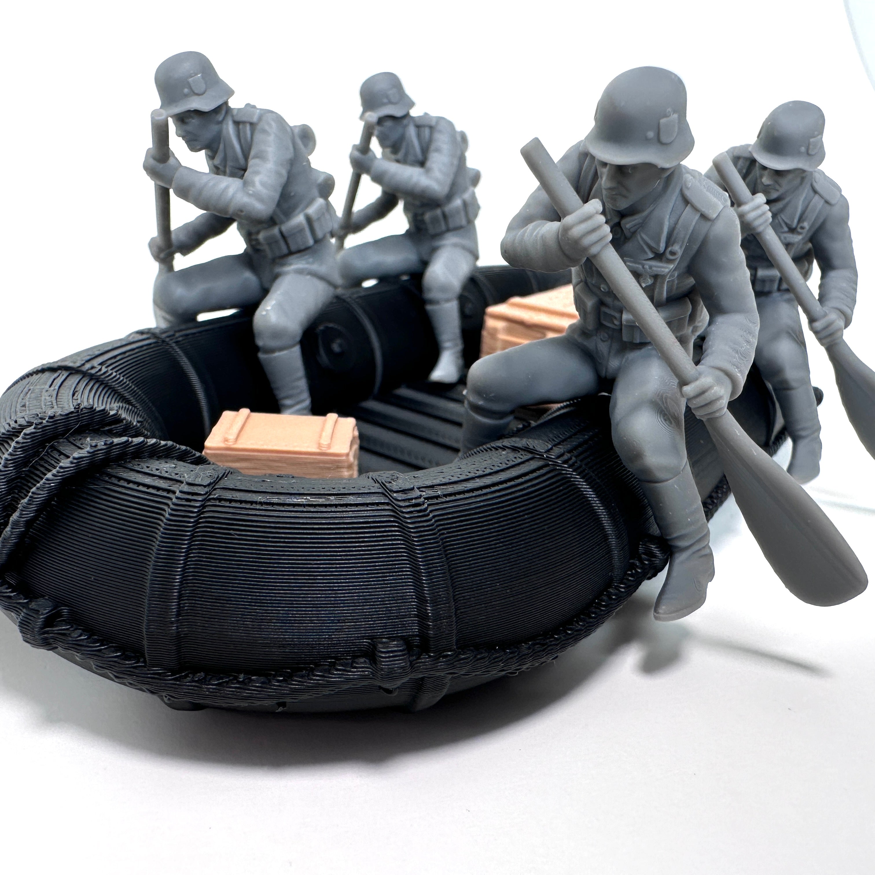 WW2 German Raft and Oarsmen 3D Printed 1/32 Scale War Boat