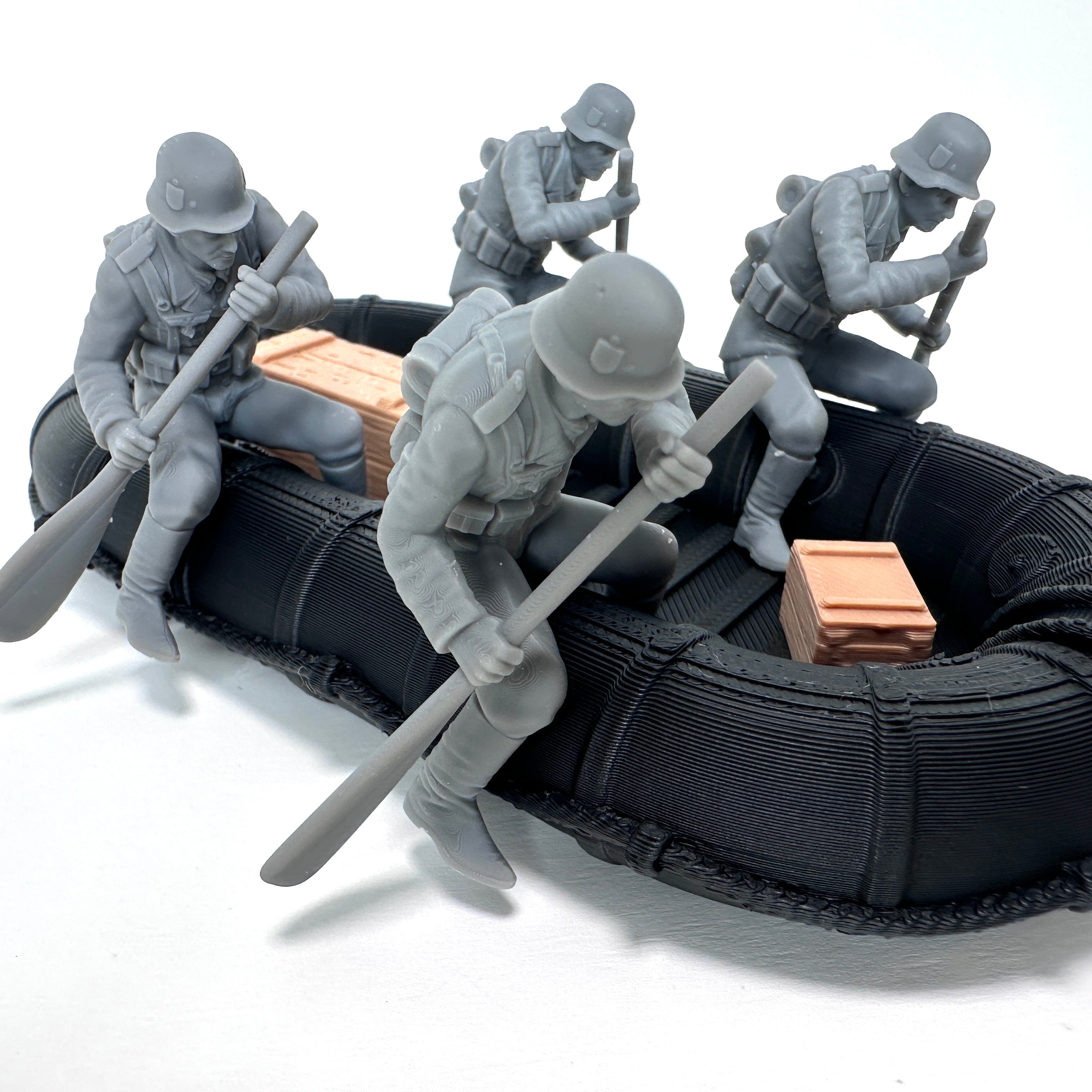 WW2 German Raft and Oarsmen 3D Printed 1/32 Scale War Boat