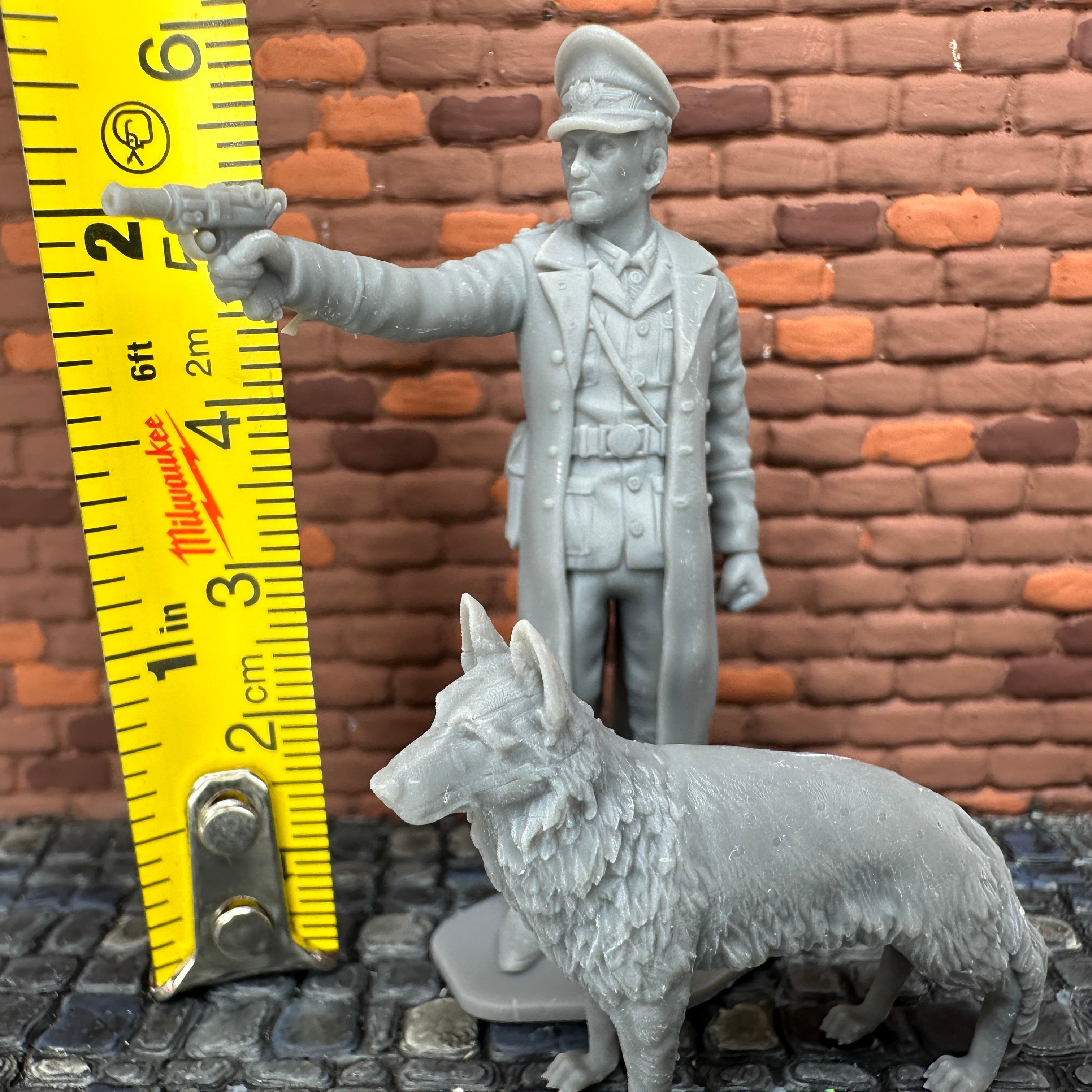 German Officer Shooting Luger with Dog 1/32 Scale Toy Soldier Wargaming Figure