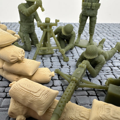 WW2 American Machine Gun & Mortar Set 1/32 Scale Toy Soldier Wargaming Figures