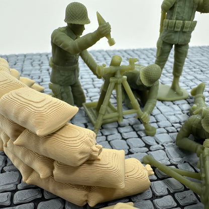 WW2 American Machine Gun & Mortar Set 1/32 Scale Toy Soldier Wargaming Figures