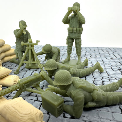 WW2 American Machine Gun & Mortar Set 1/32 Scale Toy Soldier Wargaming Figures