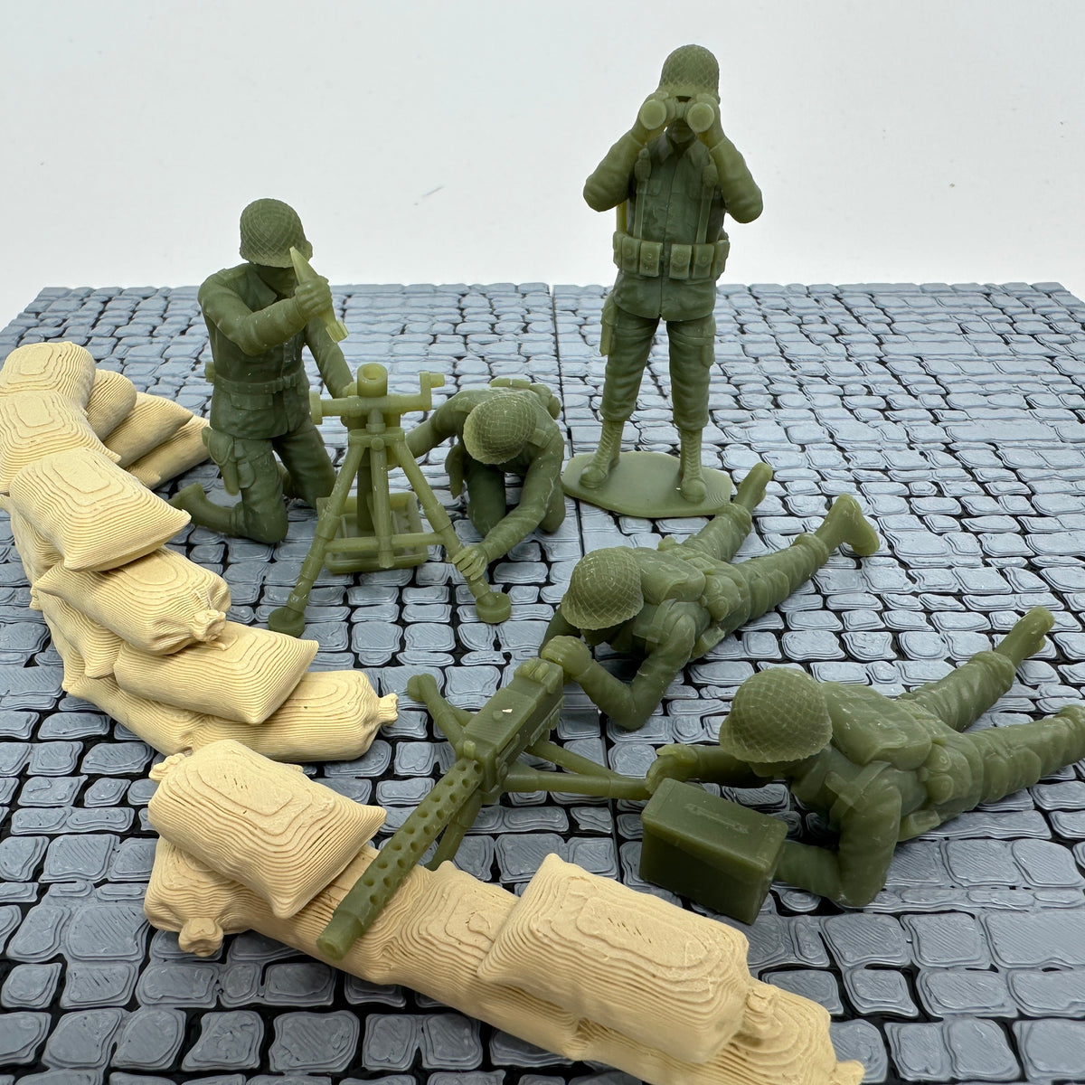 WW2 American Machine Gun & Mortar Set 1/32 Scale Toy Soldier Wargaming Figures