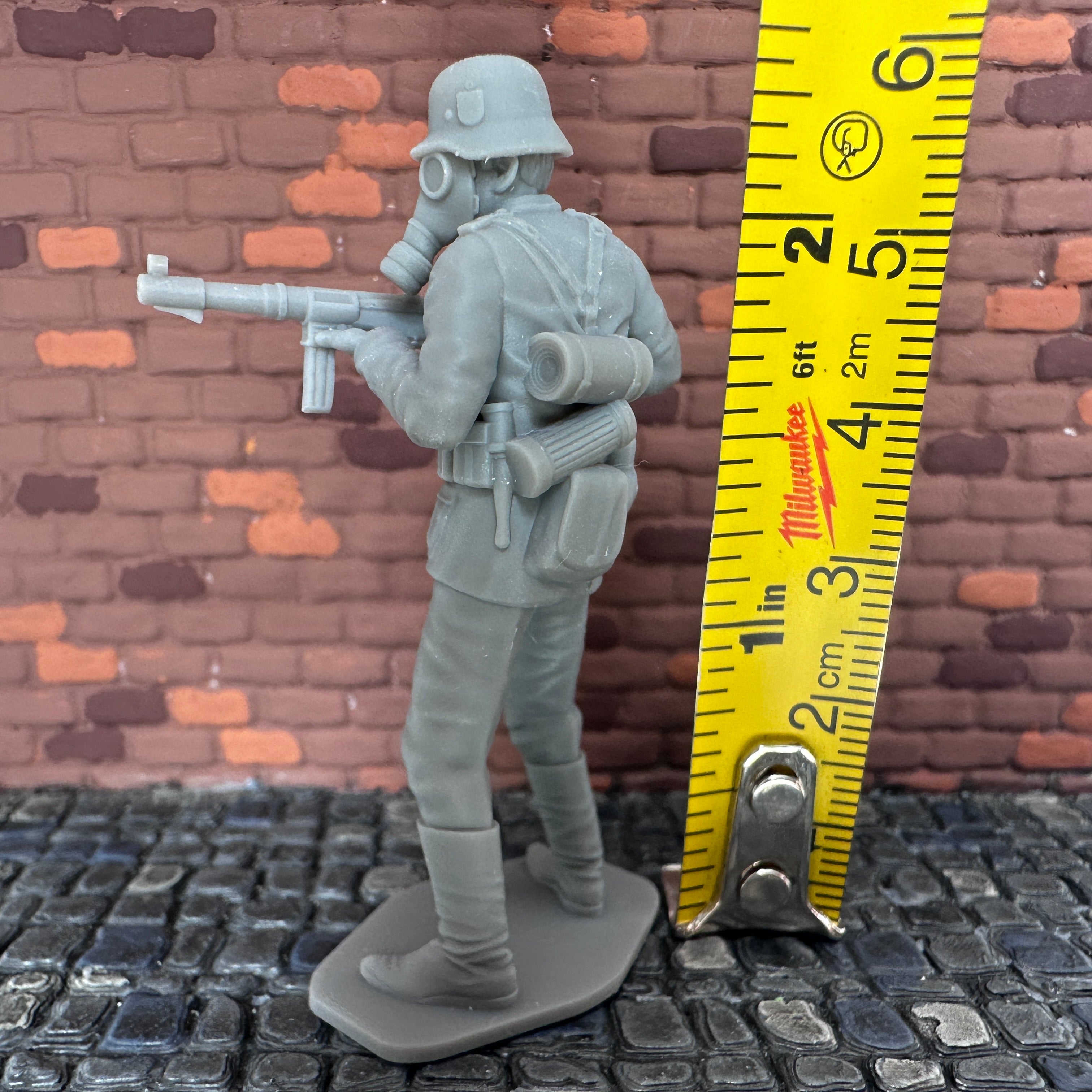 German with Gas Mask Shooting Sub Machine Gun