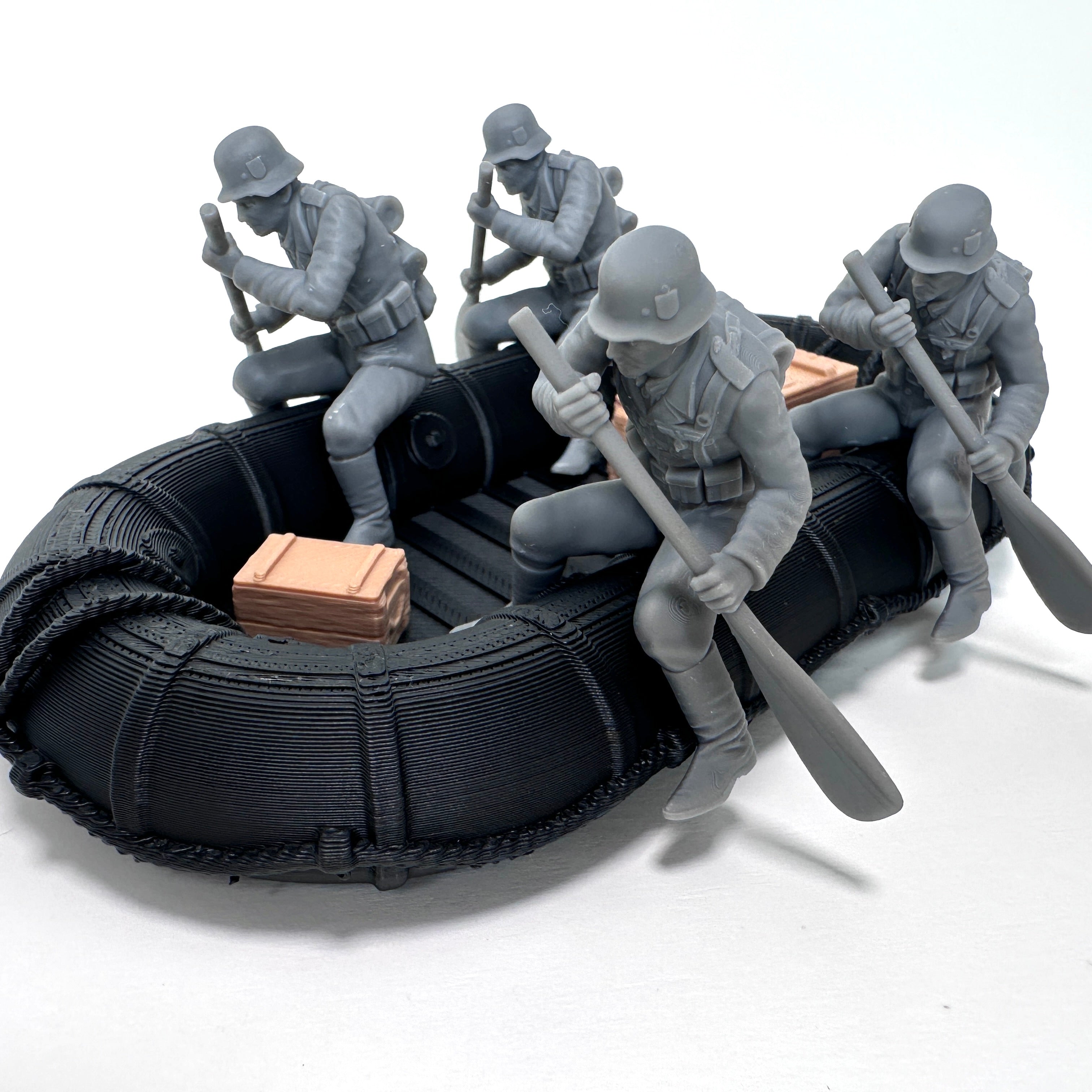 WW2 German Raft and Oarsmen 3D Printed 1/32 Scale War Boat