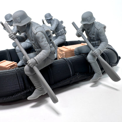 WW2 German Raft and Oarsmen 3D Printed 1/32 Scale War Boat