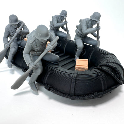 WW2 German Raft and Oarsmen 3D Printed 1/32 Scale War Boat