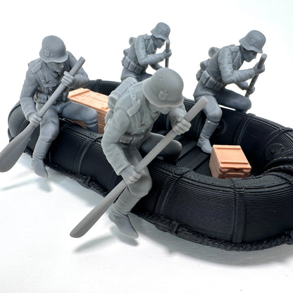 WW2 German Raft and Oarsmen 3D Printed 1/32 Scale War Boat